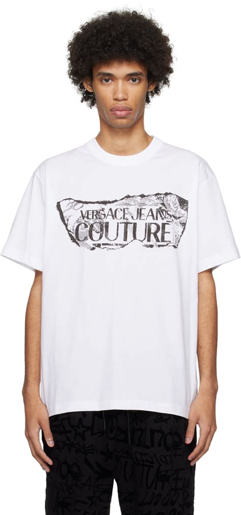 versace jeans t-shirt print bianco|Versace Jeans couture white shirt.